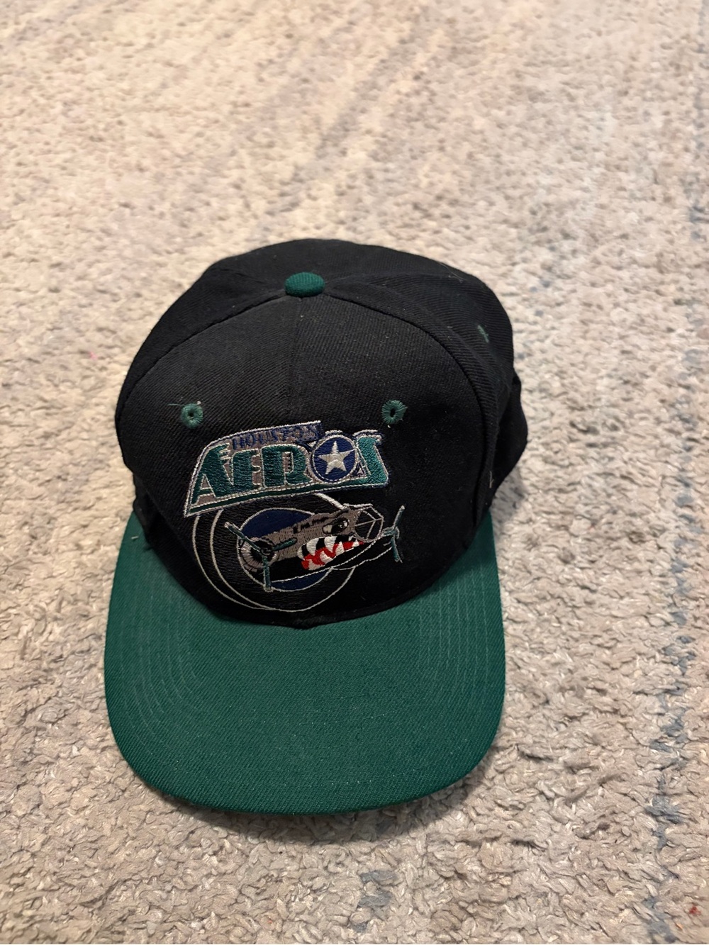 Vintage 90s Houston Aeros IHL Zephyr Graf-X Fitted Hat 7 1/4 Black Green Hockey
